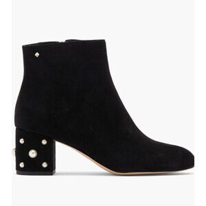 Kate Spade Womens Black Suede Taraji Faux Pearl Block Heel Bootie Sz 10 New